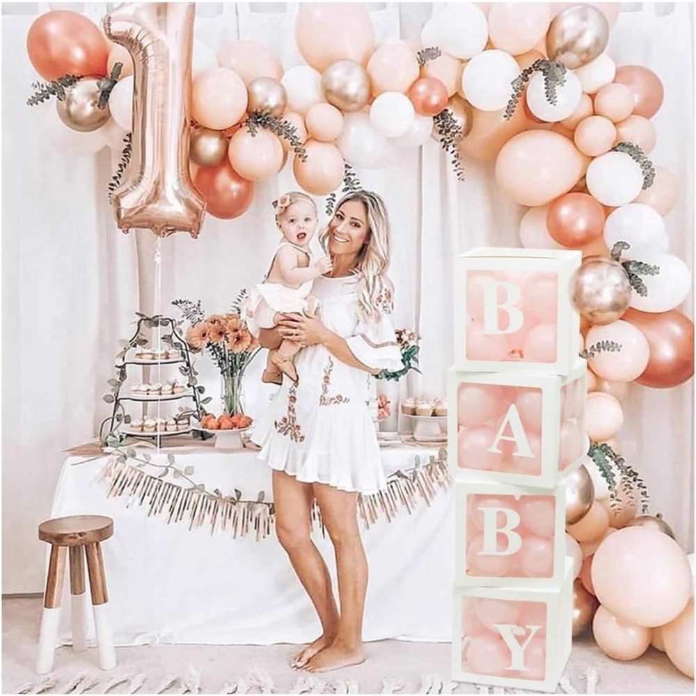4PCS Baby Shower Decorations For Girl or Boy Balloon Boxes Decorations